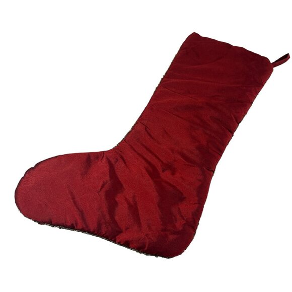Max Studio Beaded Christmas Stocking Red 22" Holiday New Plaid Look - Picture 2 of 6